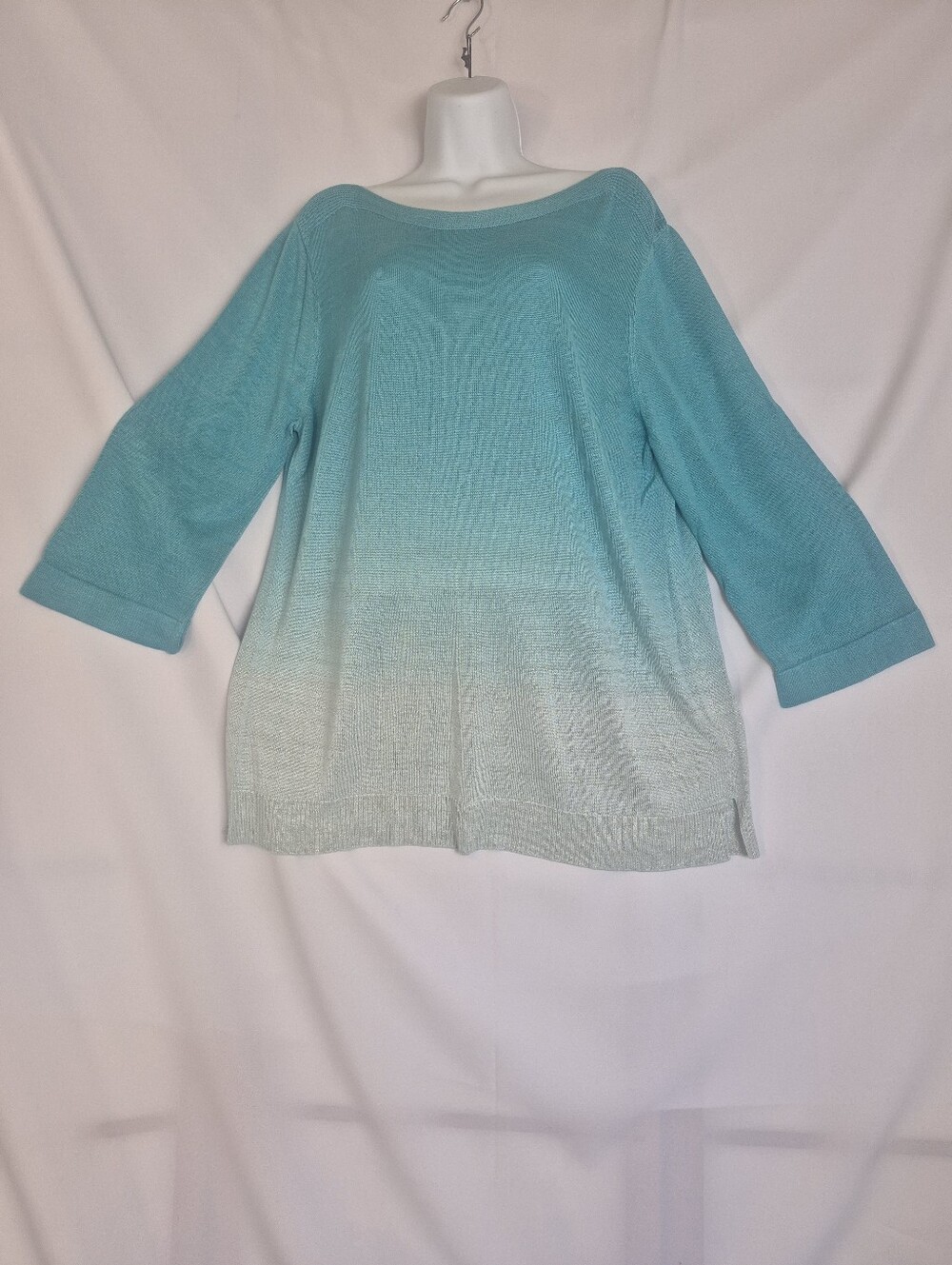 Chico's Women's Pullover Sweater Ombre Shimmer 3/4 Slv Fas Dark Aqua Sz 3